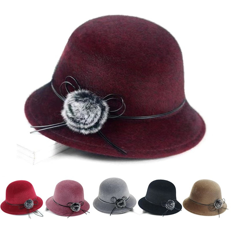 Flat Top Fedoras Hats for Women Solid Color Imitation Woolen Jazz Cap Elegant British Wide Brim Ladies Caps Bowler Hats Fedora
