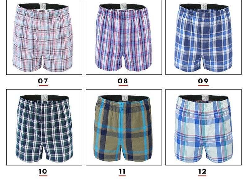 4Pcs Boxer Men Underwear Cotton Man Short Breathable Plaid Woven Shorts Boxer Male Underpants Plus Size Pajamas Sleep Bottoms