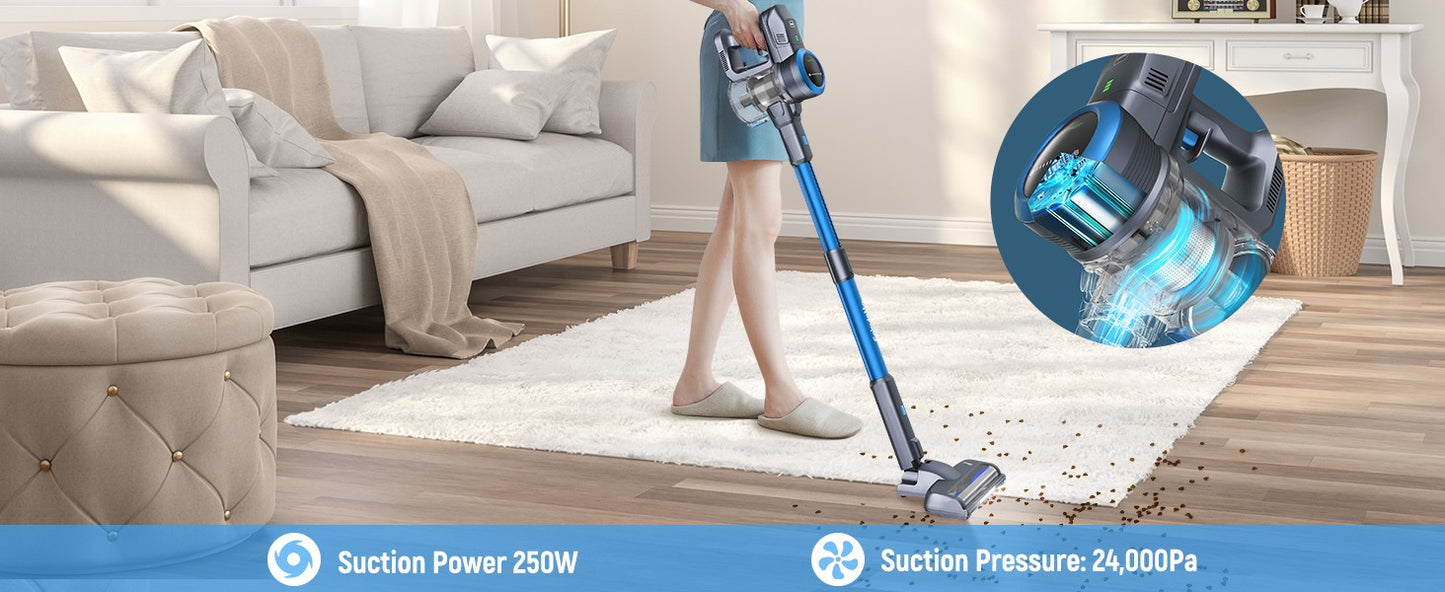 Fabuletta Cordless Vacuum Cleaner, 24Kpa Powerful Suction Stick Vacuum Cleaner With 250W Brushless Motor, LED Display