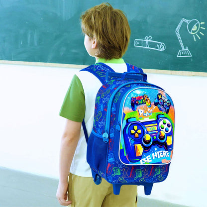 Mochila de Rodinhas 3 Peças para Meninos, Mochila Escolar com Rodinhas para Crianças, Mochila Escolar com Rodinhas Gamer para Pré-escola e Ensino Fundamental