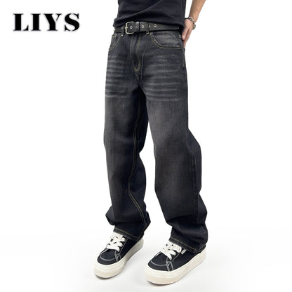Men's Autumn Black Classic Loose Straight leg Jeans 2025 Retro Washed Basic Denim Pants Winter Business Casual Baggy Jeans