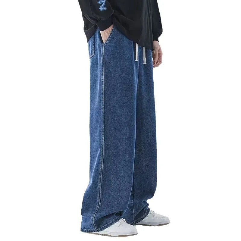 Dragging Streetwear Loose Jeans Men Korean Style Fashion Loose Straight Wide Leg Pant Men's Brand Clothing Black Light Blue Grey