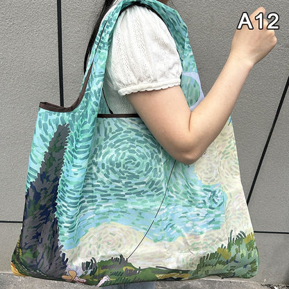 New Fashion Bag Foldable Shopping Bag Reusable Grocery Storage Bag Nylon Portable Shoulder Handbag Travel Tote Bag