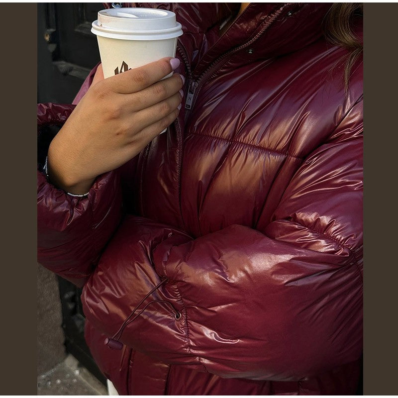 Thicken Cotton Jackets Women High Neck Long Sleeves Zipper Drawstring Coats Female 2025 Winter Fashion Chic Solid Warm Outwears