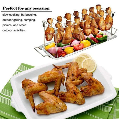 Folded Roast Rack Roast Chicken Leg Rack Chicken Wing Leg Rack Grilling BBQ Non-Stick Barbecue Rib Stainless Steel