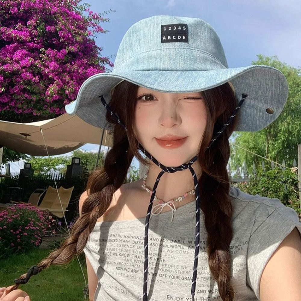 Retro Sunscreen Western Cowboy Hat Lightweight Wide-Brimmed Denim Bucket Hat Japanese Style Cloth Fisherman Hat Travel