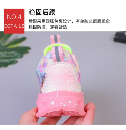 Disney Children's Sports Shoes Led Lights Sneaker Cartoon Frozen Princess  Elsa PU Leather Girls' Pink Children's Running Shoes