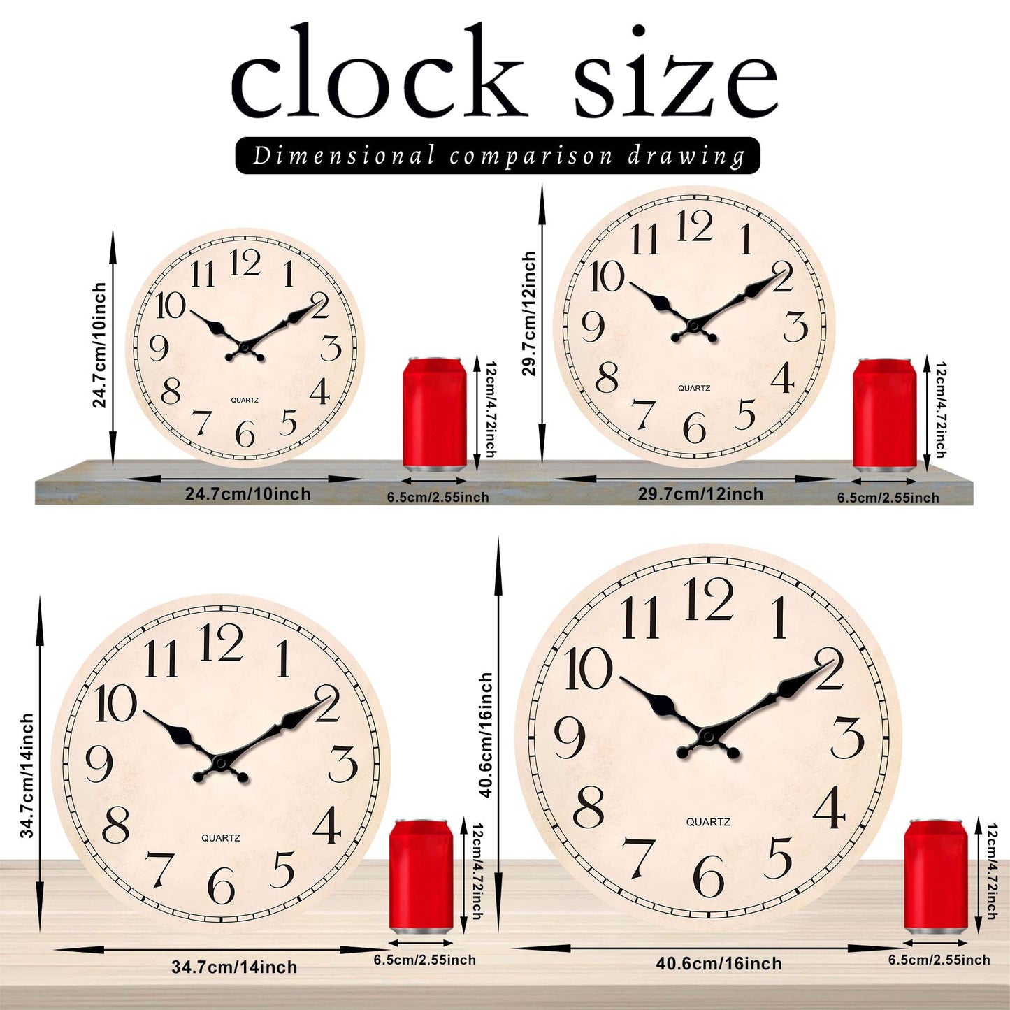 1pc, 10-16 inch classic retro wooden wall clock, creative digital design, battery-operated silent quartz, suitable for living ro