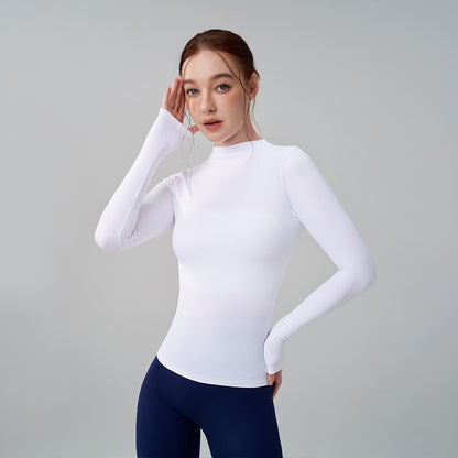 SOISOU 5 Colors Half-High Collar Slim Fit Yoga Top Women's Pilates Pullover Sports Long Sleeve High Elastic Fitness T Shirt