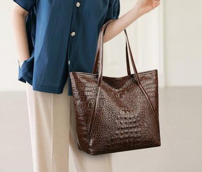 Stylish Women's Tote Bag, Retro Crocodile Pattern Handbag Shoulder Bag, Suitable for Shopping, Dating, Outings, Work Commuting