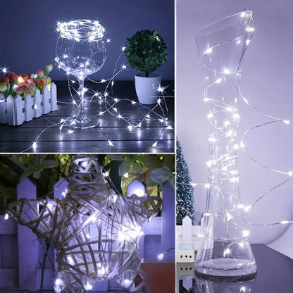 10pcs LED Fairy Light Battery Powered String Lights Waterproof Silver Wire Moon Light For DIY Wedding Party Bedroom Cake Decoar