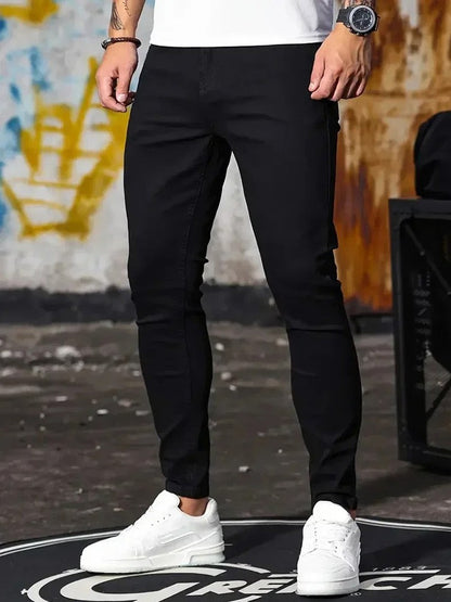 Calça Jeans Masculina Skinny Stretch Cores Sólidas Preto Azul Primavera Luxo Rua Harajuku Hip-Hop Calças Justas Marca