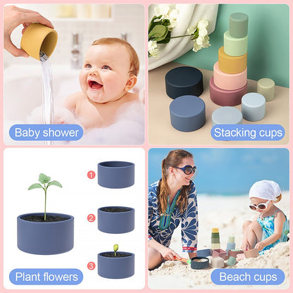 TYRY.HU 1set Baby Silicone Building Block BPA Free Round Cup Soft Block 3D Educational Montessori Toys Baby Teether Gifts