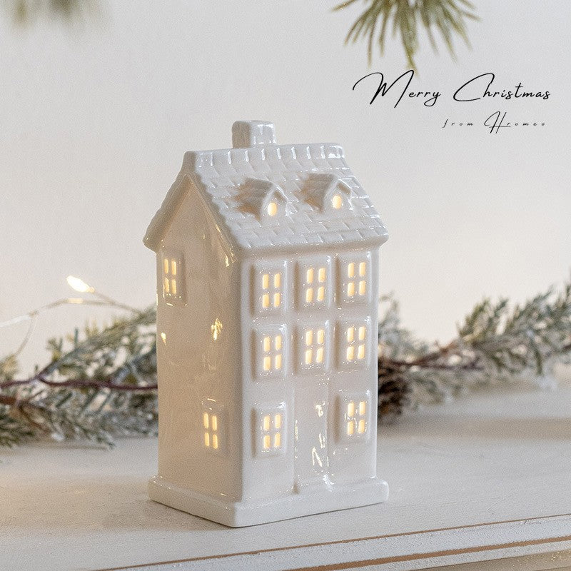 Glowing Ceramics Village House LED Light Up Porcelains Statue Figurine Festival Home Desktop Decors Christmas  Ornament