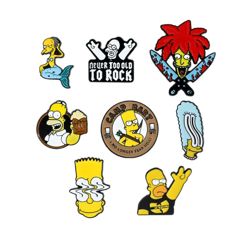 8 Peças The Simpsons Esmalte Pin Desenho Animado Bart Simpson Homer Jay Simpson Broche de Metal Jaqueta Jeans Lapela Joias Brinquedo