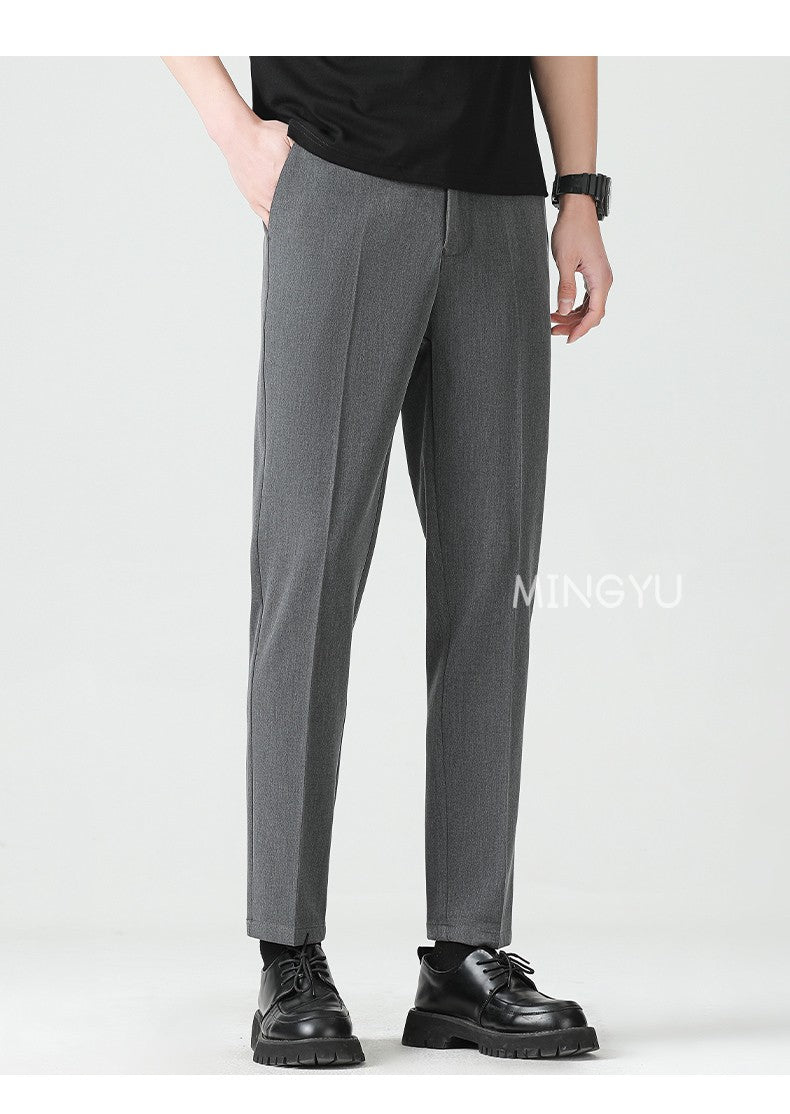 High Quality Lyocell Blend Summer Ankle Length Pants Men Business Elastic Waist Formal Suit Korean Social Work Trousers Male 40