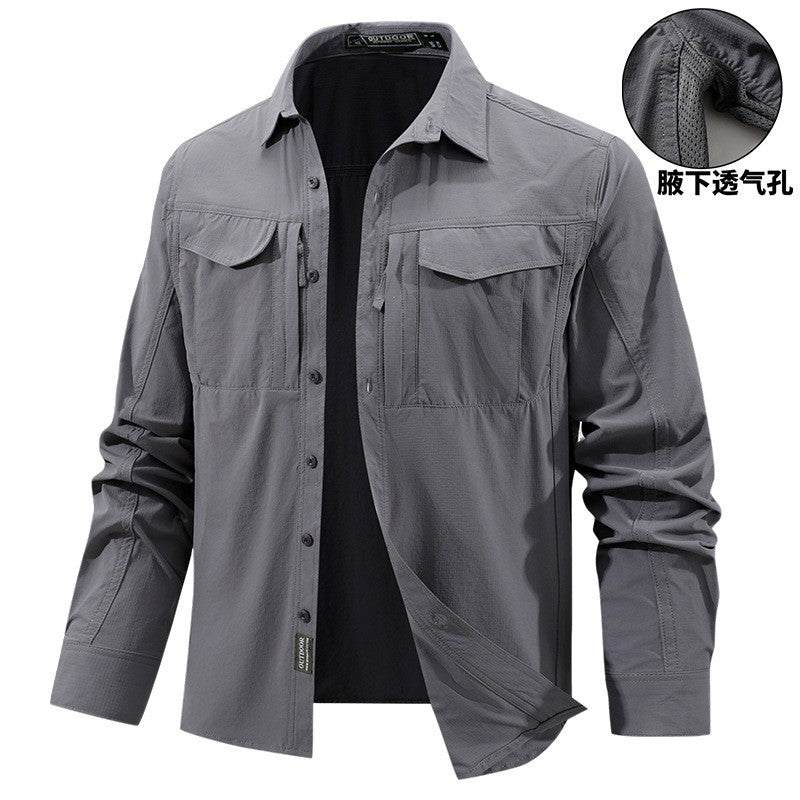 Men Outdoor Elastic Quick Drying Ventilation Cargo Shirts Spring Male Long Sleeves Thin Breathable Comfortable Waterproof Shirts