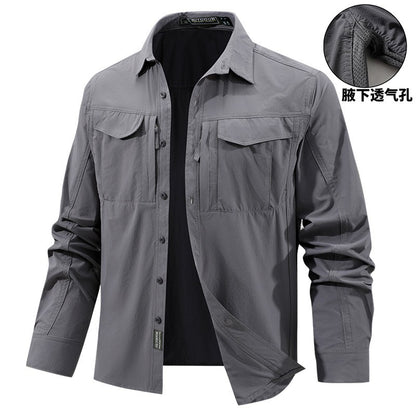 Men Outdoor Elastic Quick Drying Ventilation Cargo Shirts Spring Male Long Sleeves Thin Breathable Comfortable Waterproof Shirts