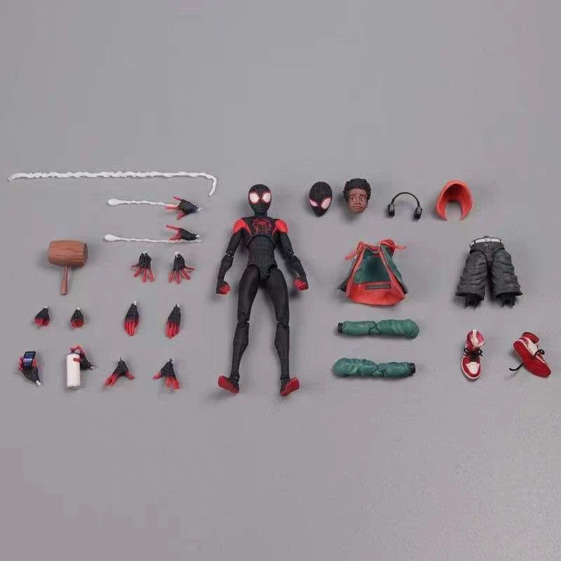 Bonecos de Ação Homem-Aranha Miles Morales 15cm Multi-Acessórios Super Herói Spiderman Estátuas Móveis Modelo Enfeites Colecionáveis