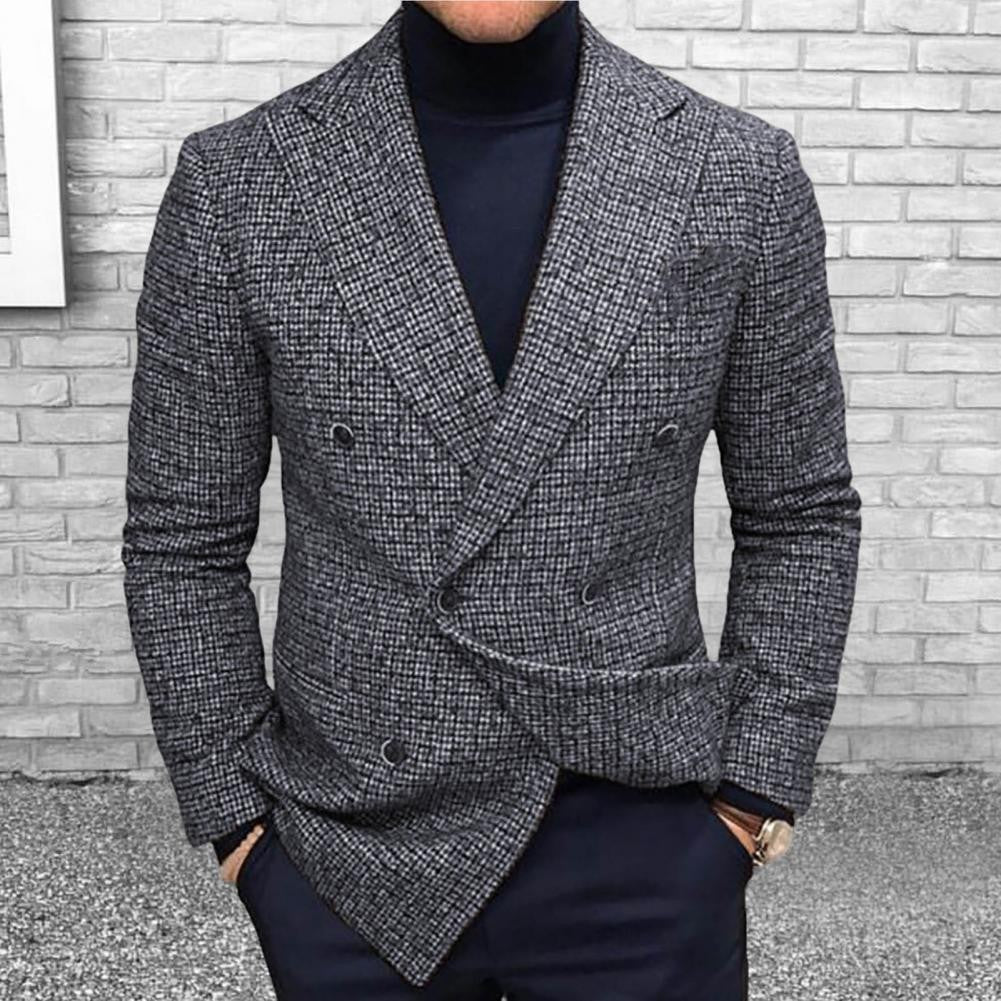 Men Slim Fit Turndown Collar Solid Color Streetwear Autumn Winter British Style Buttons Suit Jacket Coat British Blazer