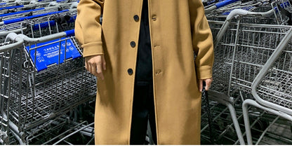 Blends Men X-long Autumn Winter Korean Style Trendy Loose Overcoats Solid Handsome All-match College Harajuku Clothing Mid-calf