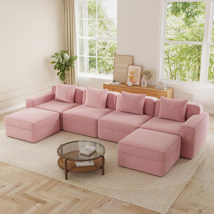 153.5" Luxury Modular Sectional Cloud Couch – Boneless Deep-Seat Corduroy Sofa for Living Room, Modern & No Assembly