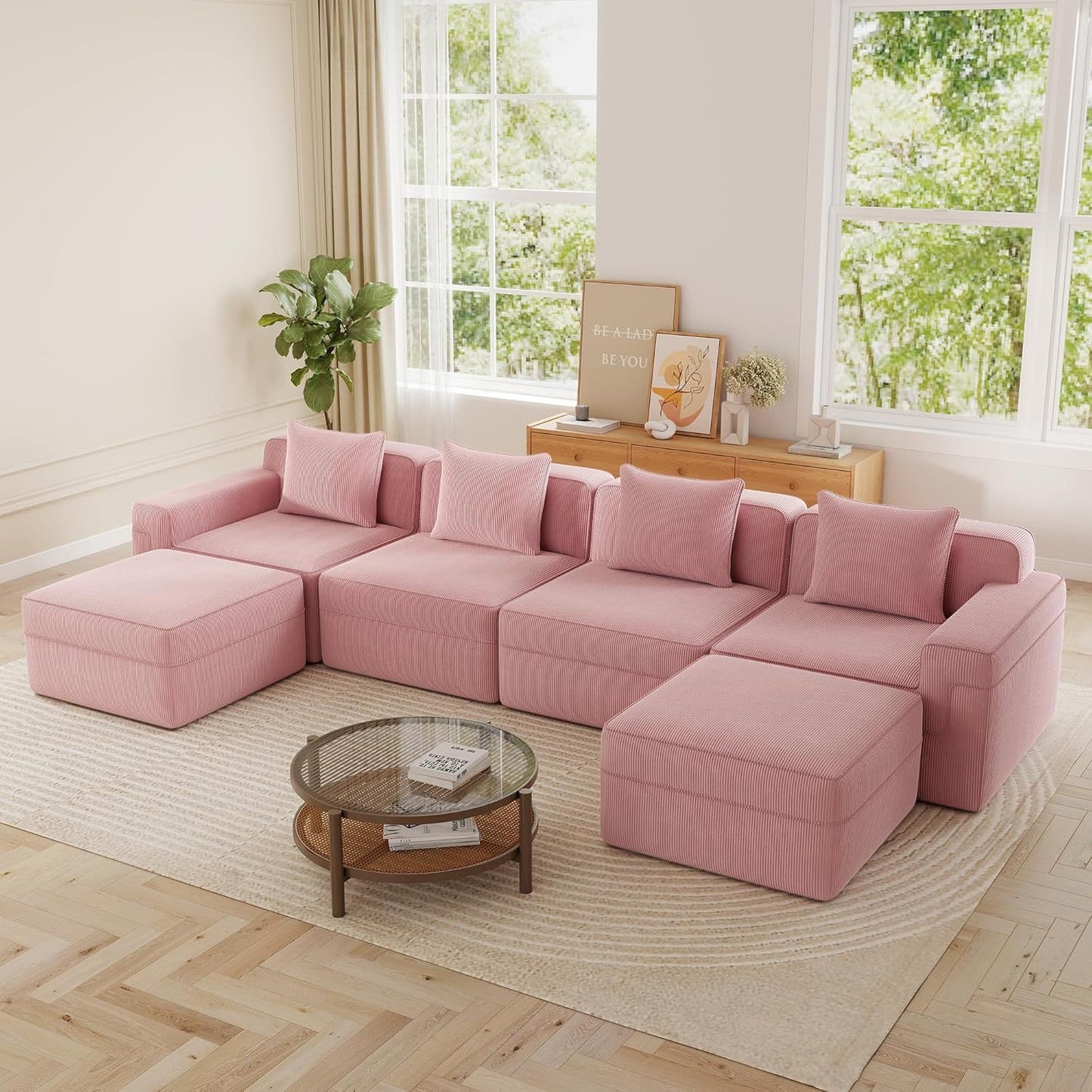 153.5" Luxury Modular Sectional Cloud Couch – Boneless Deep-Seat Corduroy Sofa for Living Room, Modern & No Assembly