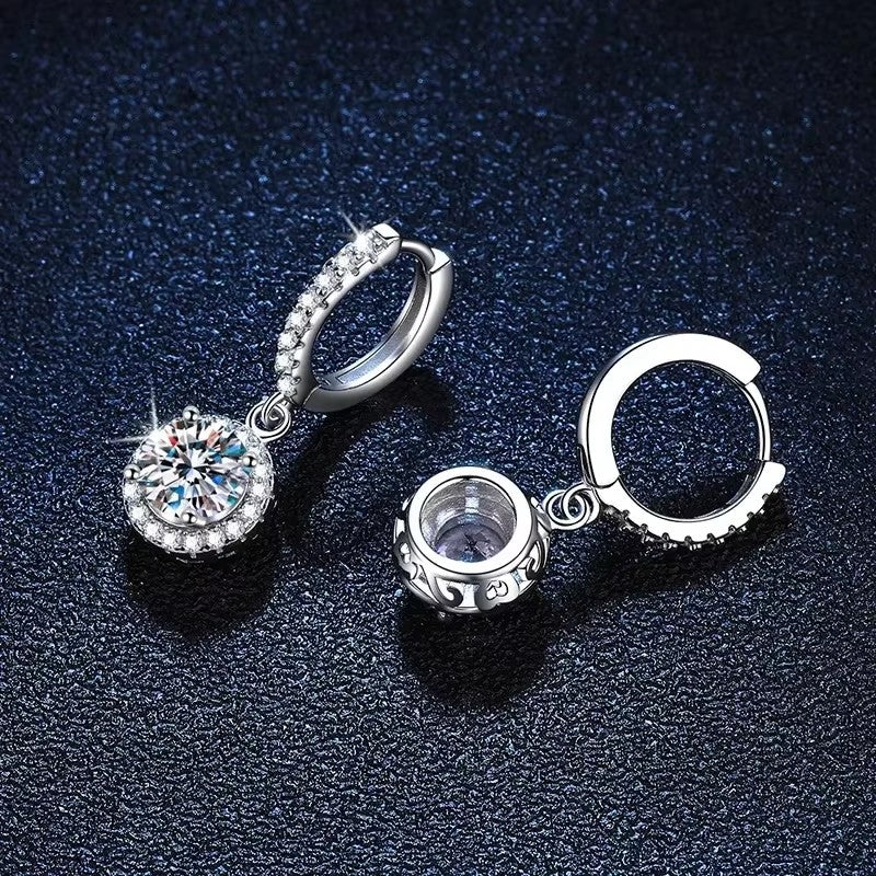 Brincos Femininos Redondos de Moissanite de 1 Quilate em Prata de Lei 925, Estilo Luxo Noturno