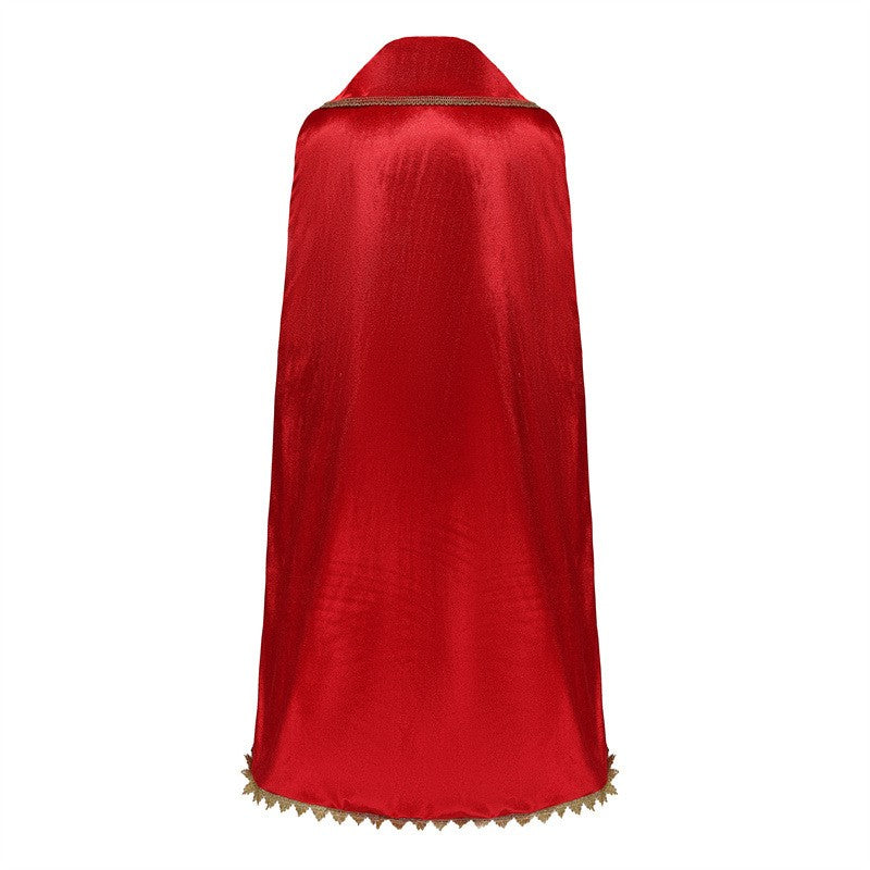Medieval Royal Long Cape with Golden Lace Trim Floor Length Cloak Adult Men Women King Queen Halloween Cosplay Themed Party Cos