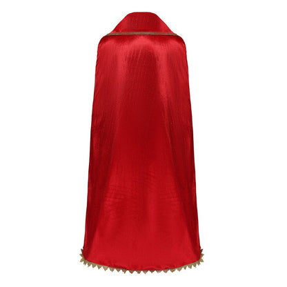 Medieval Royal Long Cape with Golden Lace Trim Floor Length Cloak Adult Men Women King Queen Halloween Cosplay Themed Party Cos