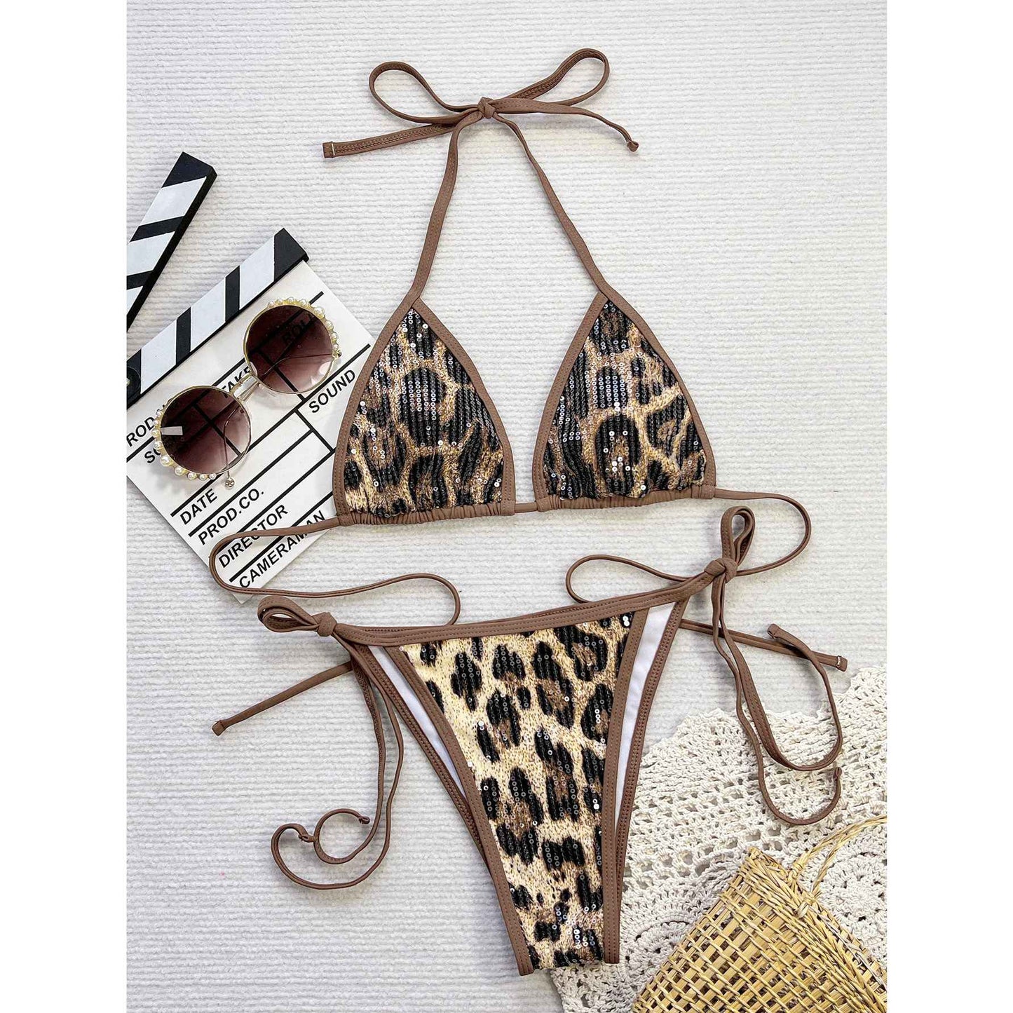 Sexy Triangle Bathing Suit for Women Bikini 2025 Women Sequin Leopard Print Push Up Micro Swimsuit Beach Swimming Suit Swimwear