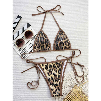 Sexy Triangle Bathing Suit for Women Bikini 2025 Women Sequin Leopard Print Push Up Micro Swimsuit Beach Swimming Suit Swimwear