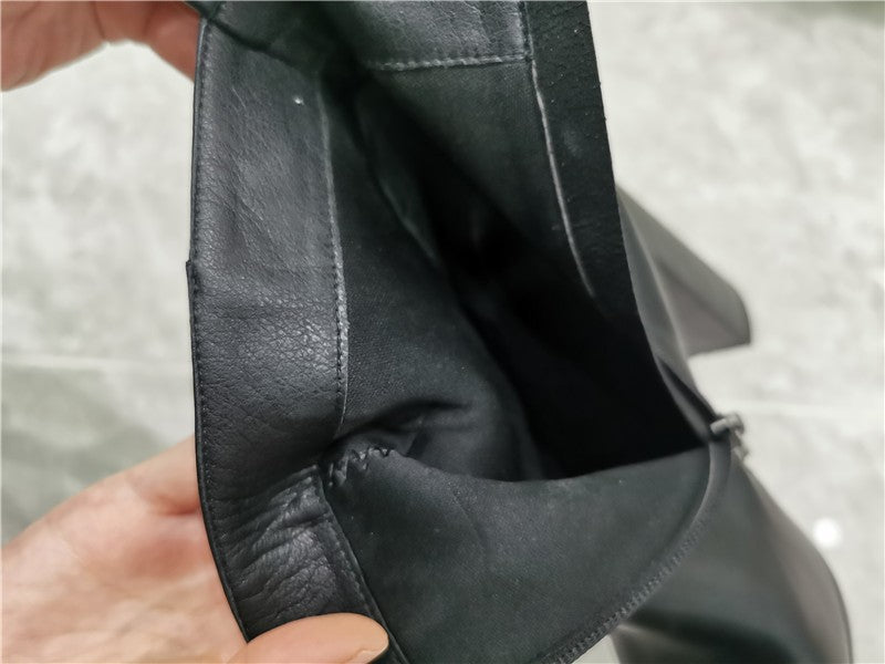 Onlymaker Women Pointed Toe Ankle Boots Black Matte Flock Chunky Heel Platform Booties Party Shoes Large Size Short Boots