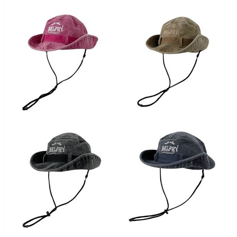 Chapéu de Montanhismo Masculino e Feminino de Algodão Lavado Vintage Bordado Chapéu de Pescador Proteção Solar para o Ar Livre Chapéu de Cowboy Ocidental