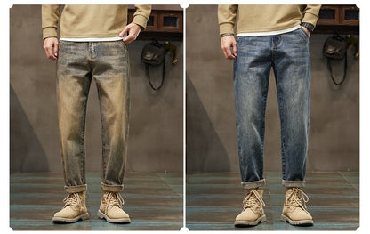 Autumn and Winter Men's Loose 95% Cotton Jeans Retro Yellow Mud  Street Hip-hop Baggy Harem Pants Outdoor Boys Workwear Pants