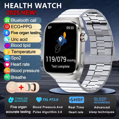 2025 Novo Smartwatch Tela AMOLED de 2.04 polegadas Chamada Bluetooth IP68 À Prova D'água 650mA Smartwatches Esportivos Masculinos Android Grau Militar