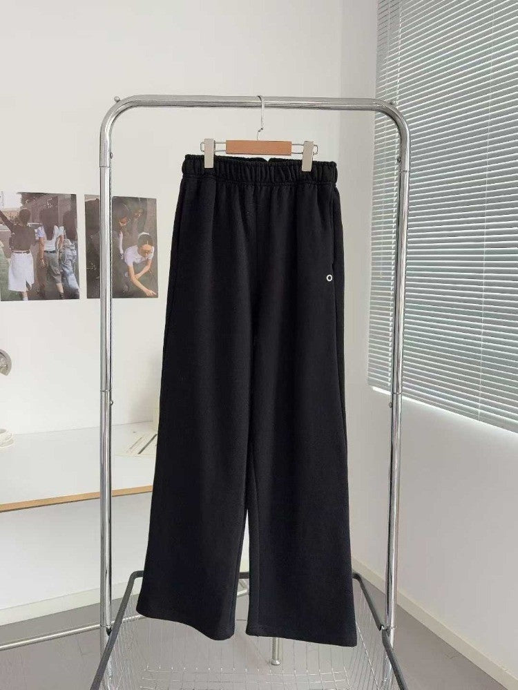Cotton Loose 2025 Straight Trousers Women Elastic High Waist Black Sports Pants Women Autumn Winter Thicken Sweatpants Women