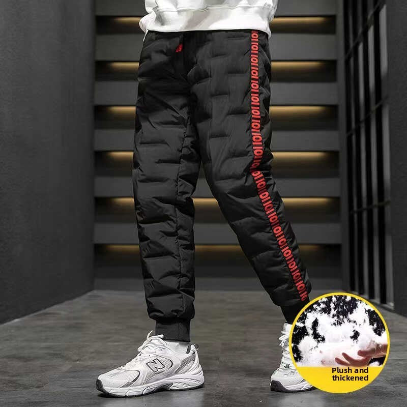 Calça Masculina de Algodão Acolchoada Forrada de Lã para Trabalho Outono Inverno Preservação do Calor Agasalho Casual Calça Comprida