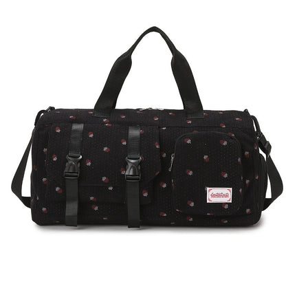 Large Capacity Travel Duffel Bag with Strawberry Pattern, Wet/Dry Separation, Independent Shoe Compartment & Multiple Pockets