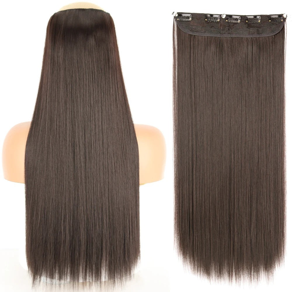 Extensão de Cabelo Liso Comprido de Fibra Sintética Resistente ao Calor com 5 Clipes 22"32" Preto Castanho Loiro