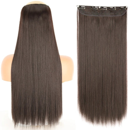 Extensão de Cabelo Liso Comprido de Fibra Sintética Resistente ao Calor com 5 Clipes 22"32" Preto Castanho Loiro