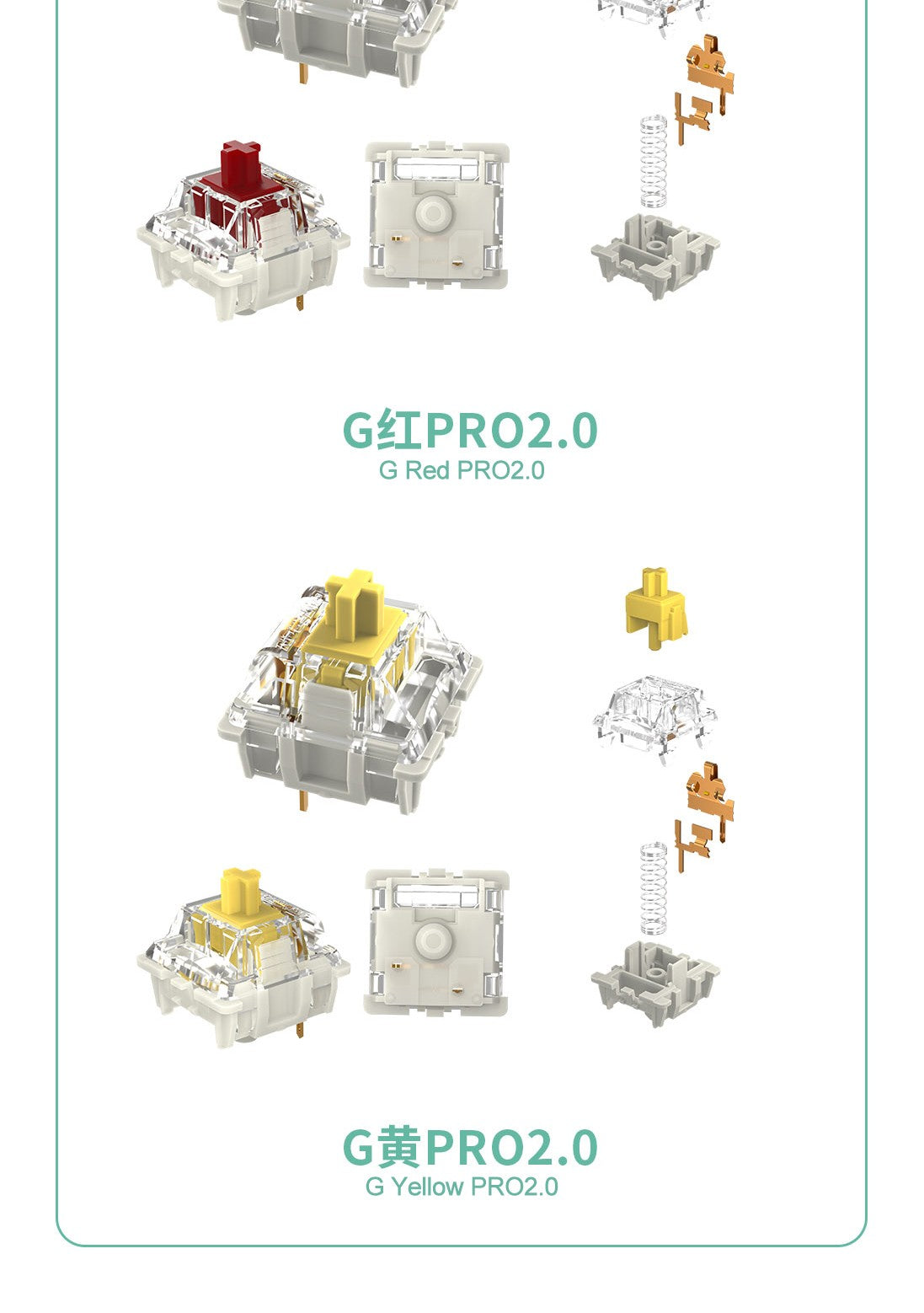 Switch Gateron White Yellow Silver Pro 2.0 V2 3 pin RGB linear Tátil Vermelho Marrom para teclado mecânico hot-swappable