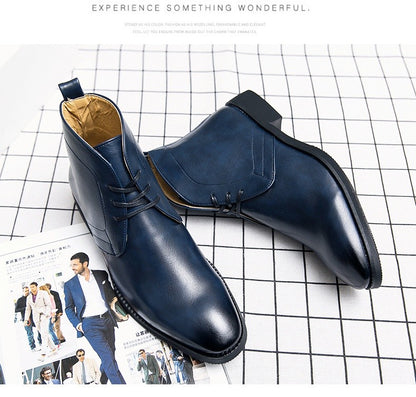 New Men Business Ankle Boots PU High Cut Short Tube Lace Up Business Brand Chelsea Boots European Style Size 38-48 Men Boots
