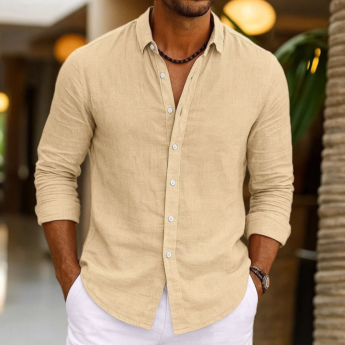Men's Linen Shirt Summer Beachwear Button Solid Color Cotton Linen Long Sleeve Shirt Vacation Men's Clothing Fast Shipping