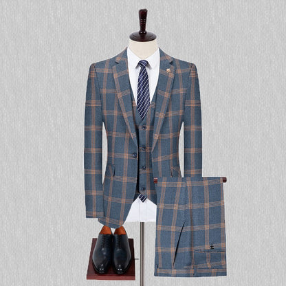 Men's Spring Autumn Wedding Suit 2024 Three-Piece Set Slim Fit Checkered British Style with Waistcoat And Trousers
