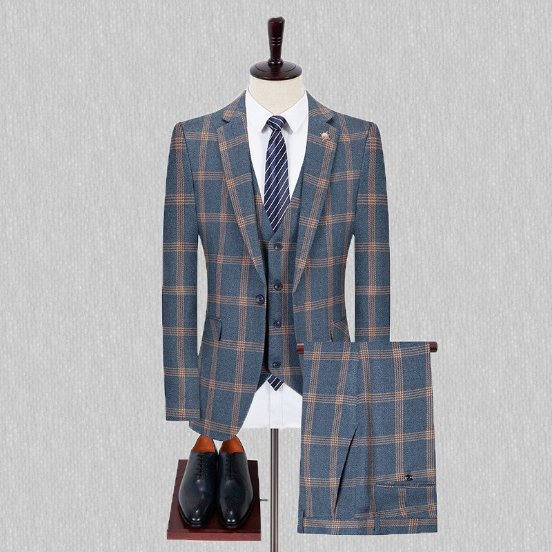 Men's Spring Autumn Wedding Suit 2024 Three-Piece Set Slim Fit Checkered British Style with Waistcoat And Trousers