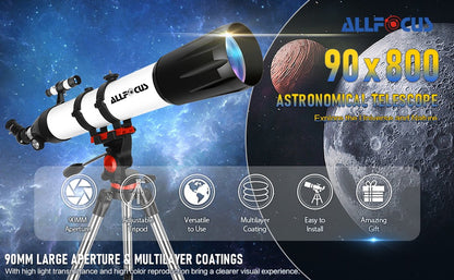 Telescópio Astronômico ALLFOC 80090, Alta Potência Grande Abertura HD Profissional para Observação do Espaço Profundo e Estrelas, Tripé??