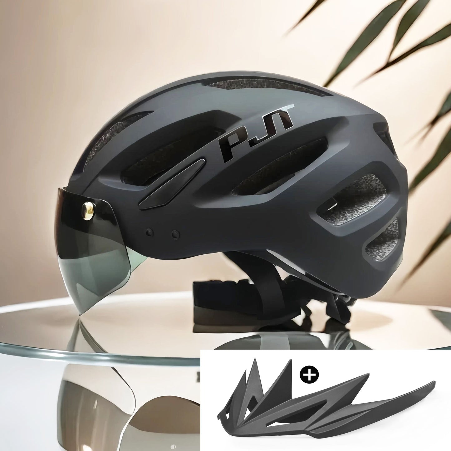 PJT Adult Bike Helmet With Rechargeable LED Rear Light Dual Mode Goggle Cycling Helmet MTB Lightweight Breathable Bicycle Helmet