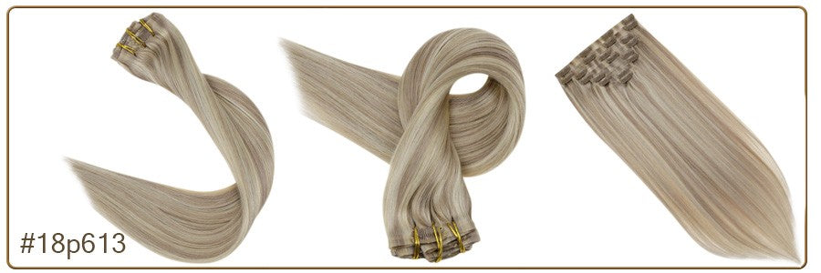 Full Shine PU Clip Hair Extensions Cabelo Humano Remy 100g Extensões Invisíveis Sem Costura de Cabelo Humano Clip-In Cor Balayage Loiro