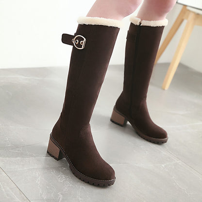 Women's Winter Warm Long Boots 2022 New Fashion Flock Knee-High Boots Exquisit College Style Plush Thick Soled Zip Female Shoes